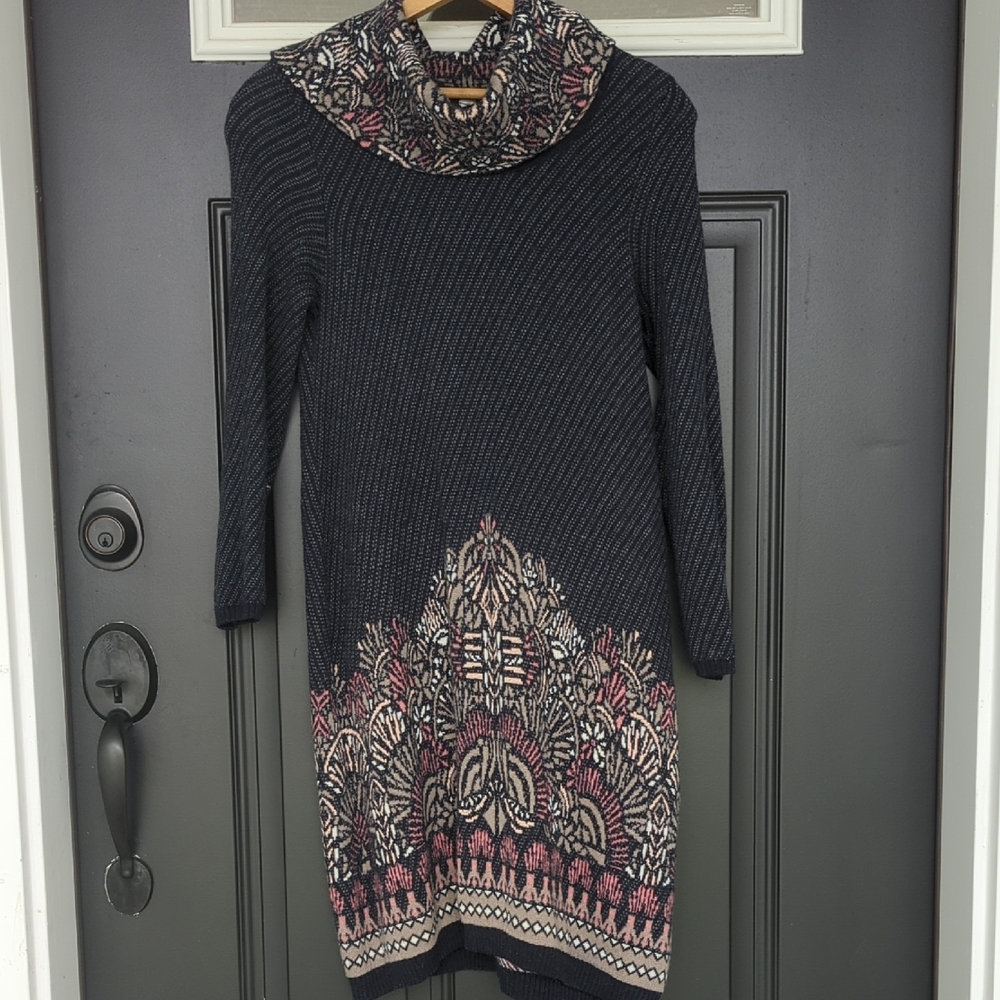 Anthropologie Moth Imperial Garden Fair Isle Nordic Cowl Neck Sweater Dress XS